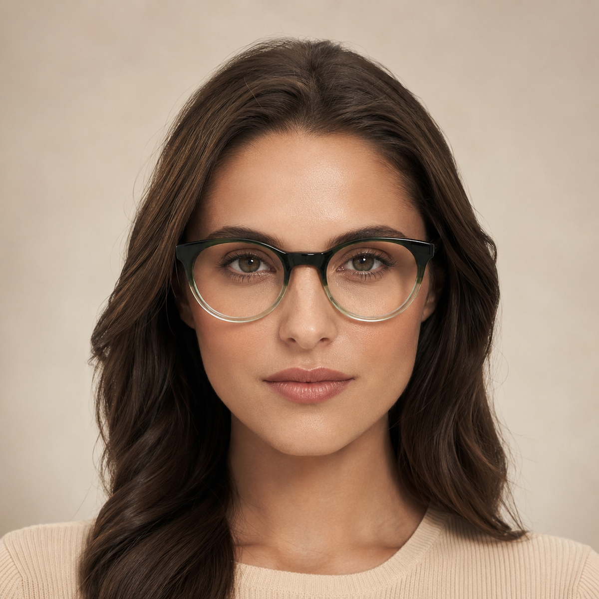 Green Gradient Round Acetate Frame, 48 mm
