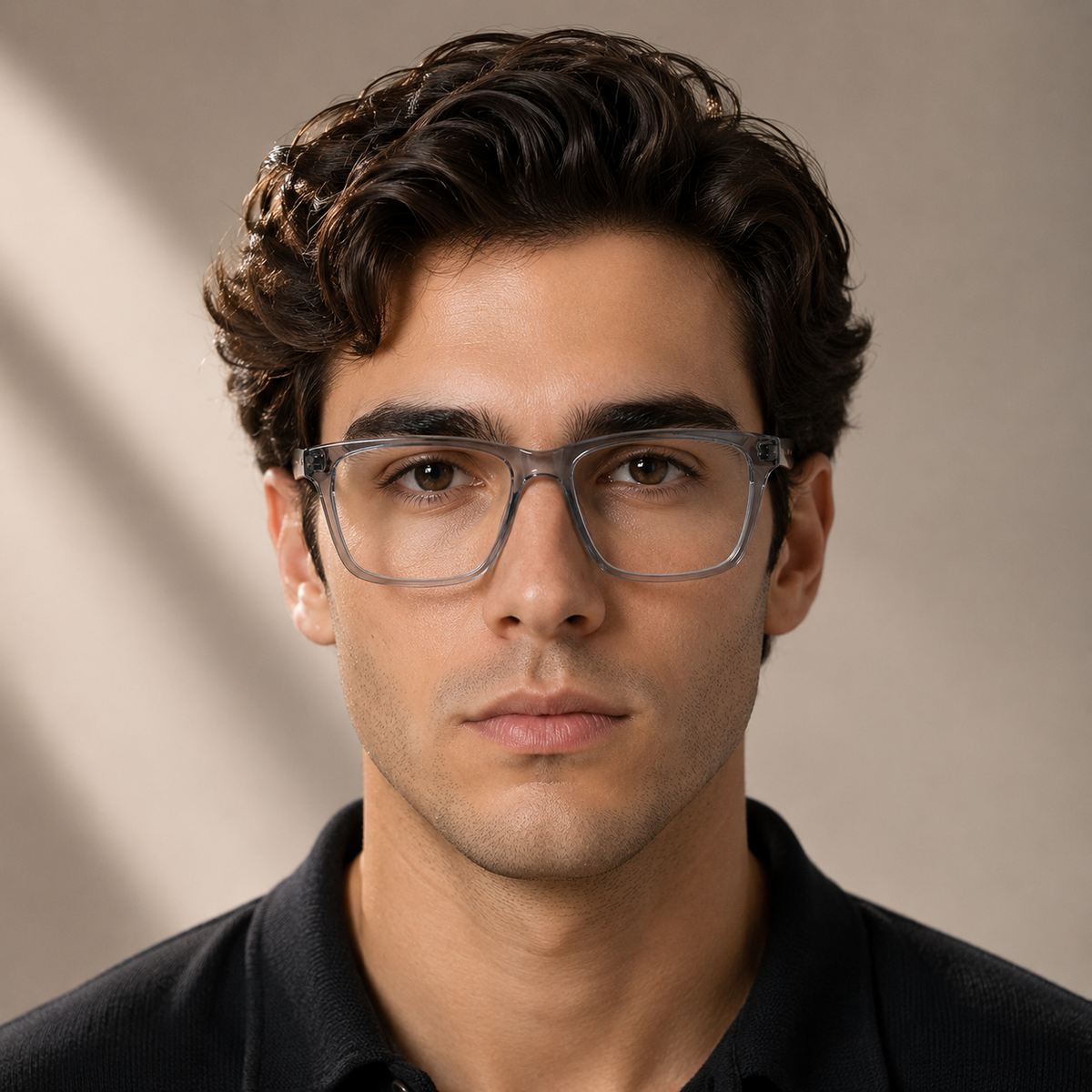 Grey Rectangular Acetate Frame, Black Temples