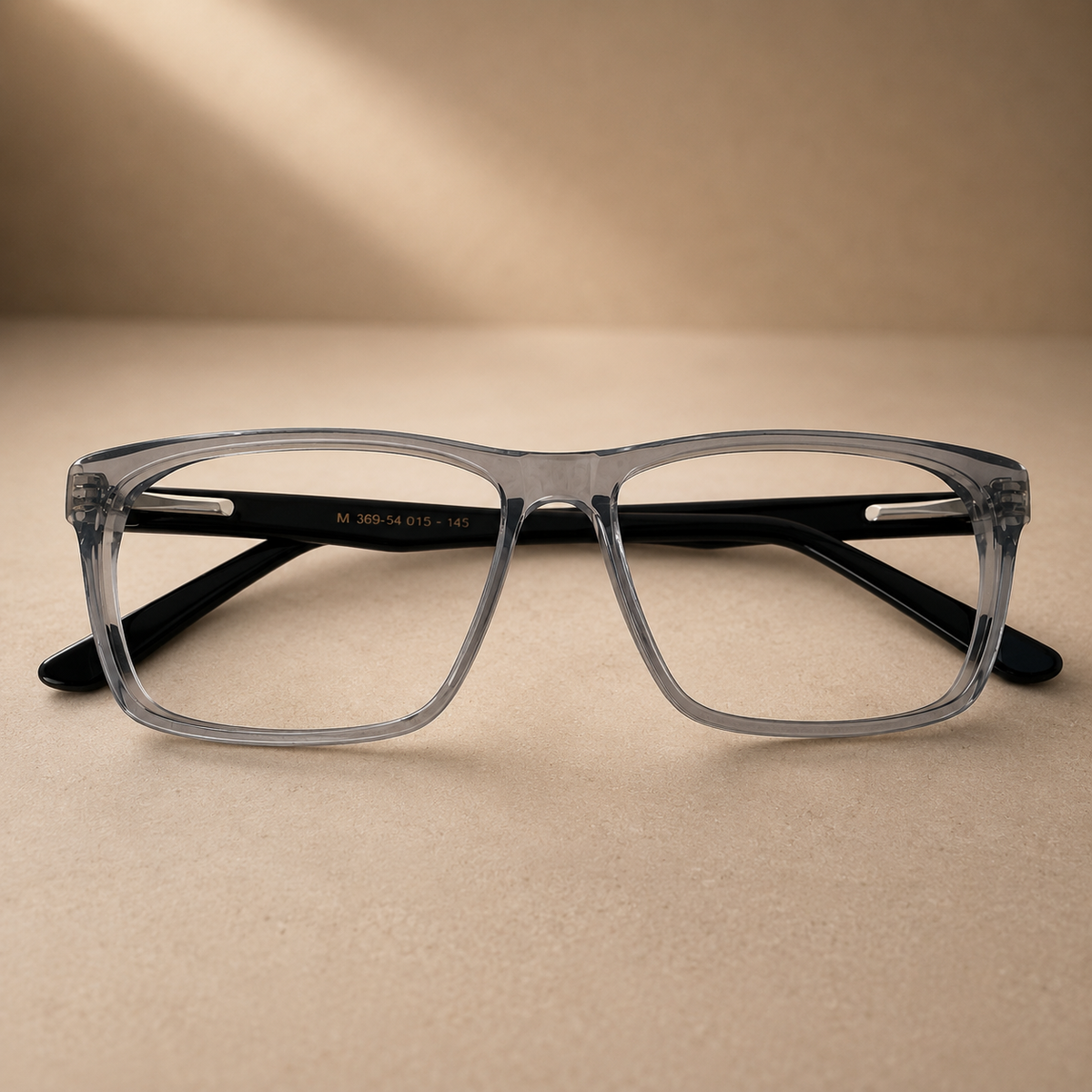 Grey Rectangular Acetate Frame, Black Temples