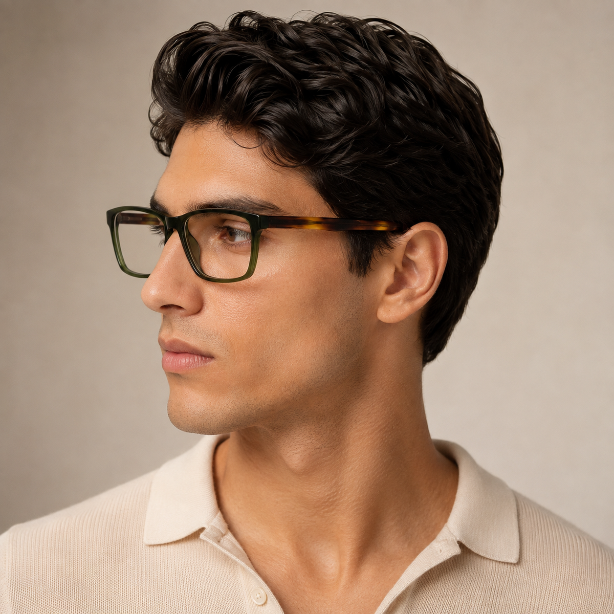 Olive-Leopard Rectangular Acetate Frame