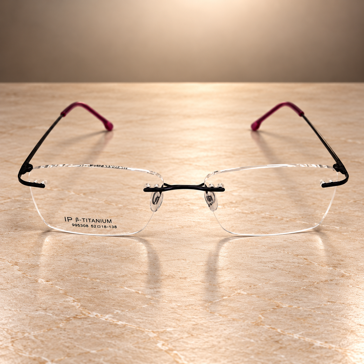 IP Beta-Titanium Rimless Frame, Burgundy Temples