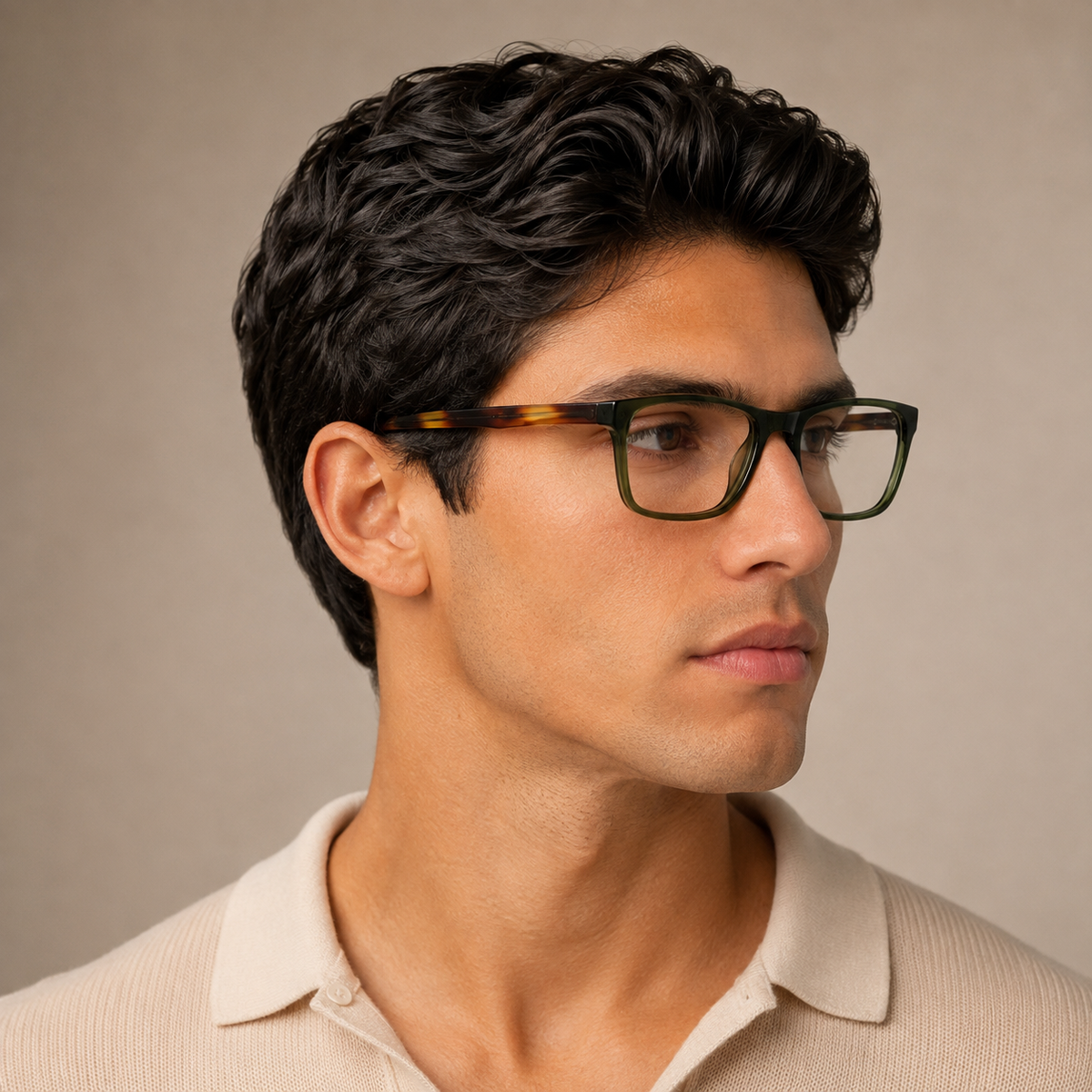 Olive-Leopard Rectangular Acetate Frame