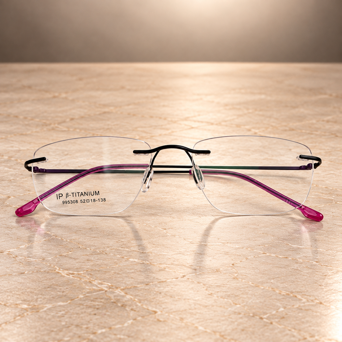 IP Beta-Titanium Rimless Frame, Burgundy Temples