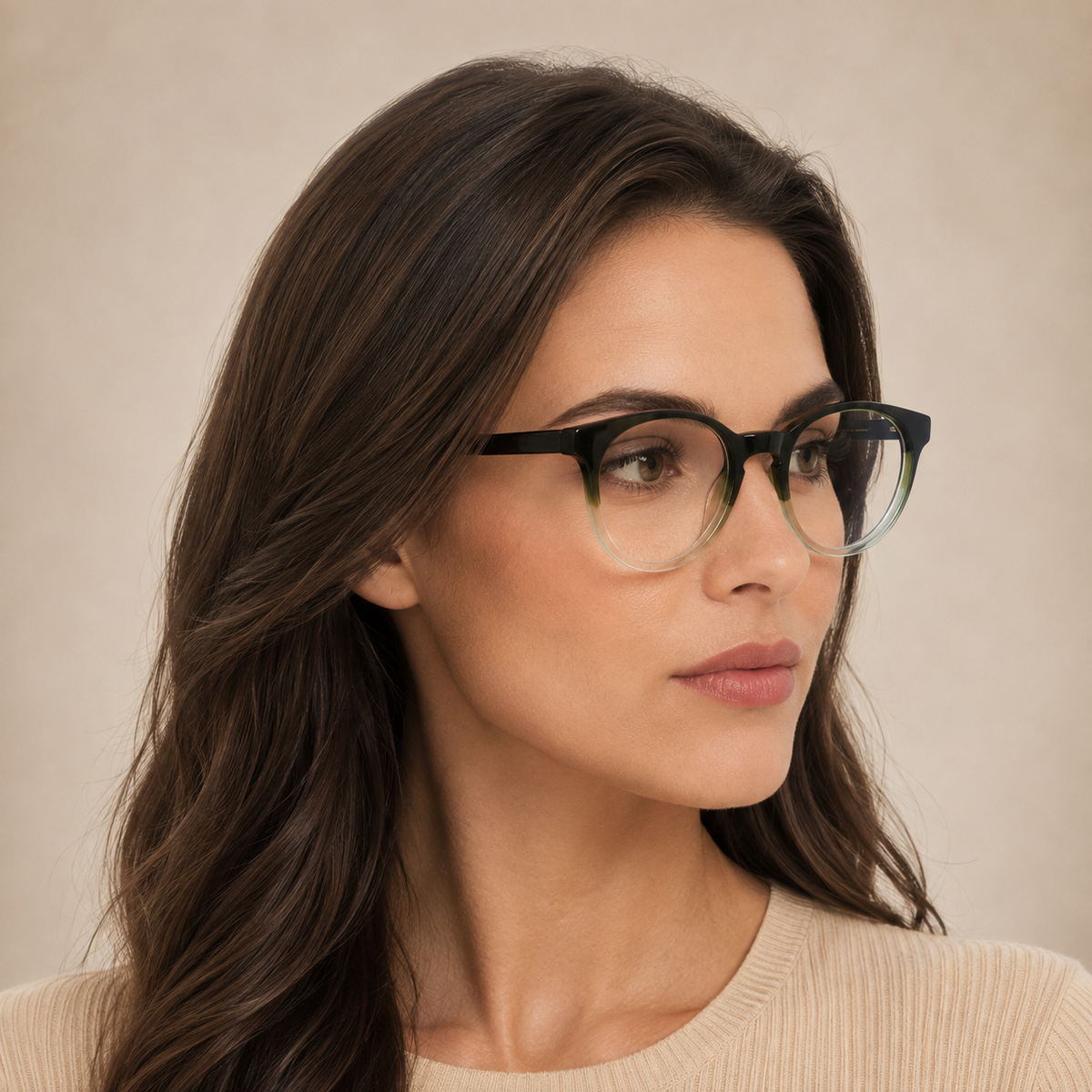 Green Gradient Round Acetate Frame, 48 mm