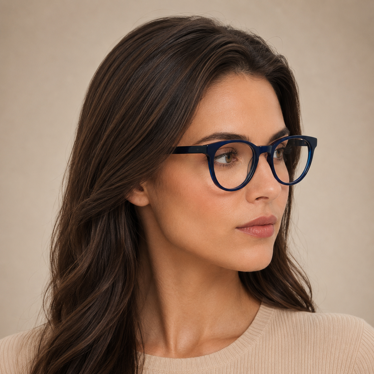 Denim Blue Round Acetate Frame, 48 mm