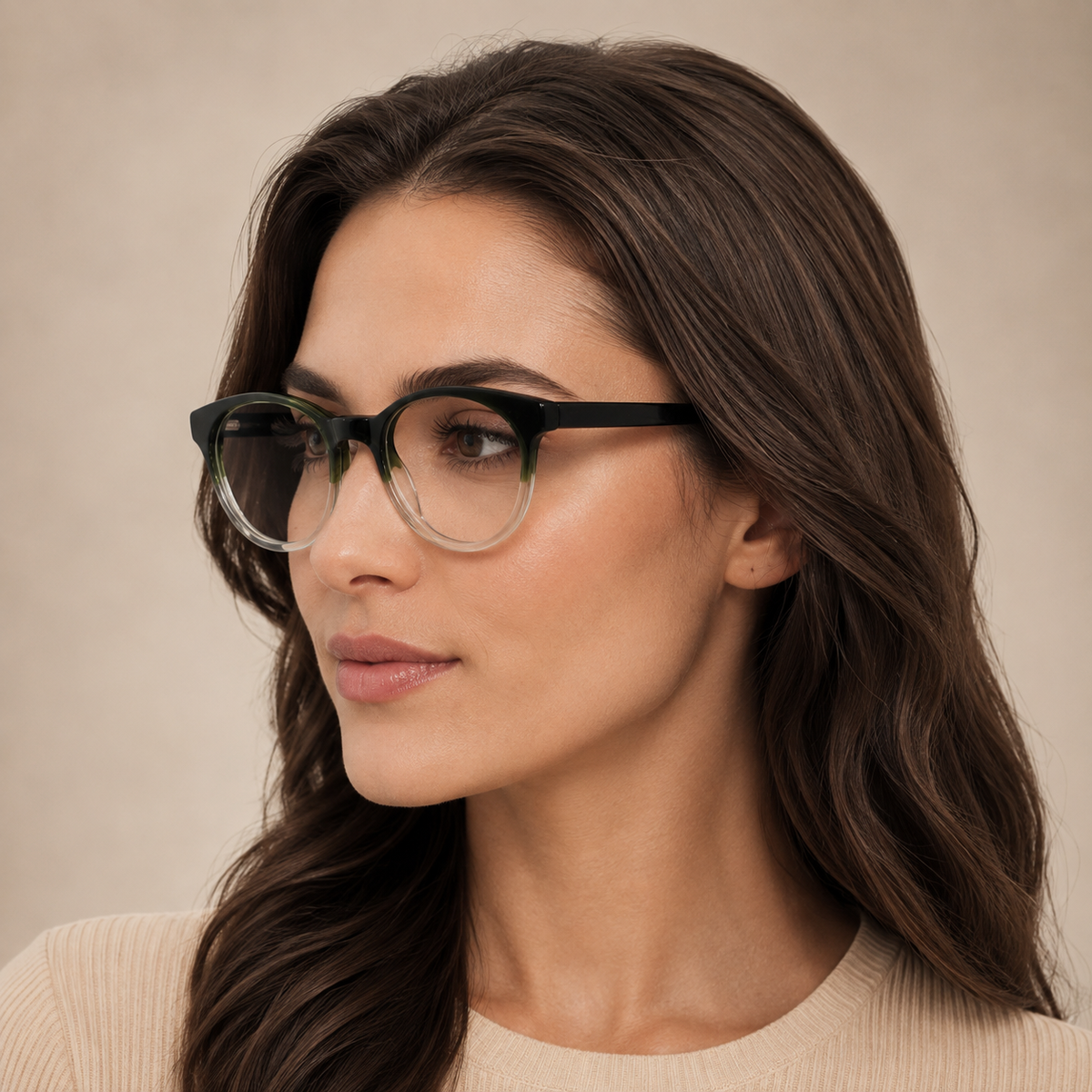 Green Gradient Round Acetate Frame, 48 mm
