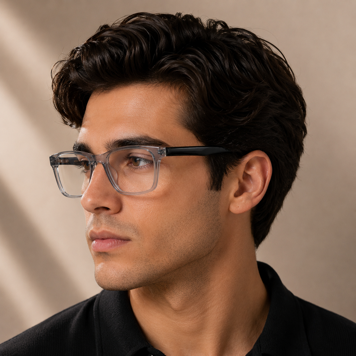Grey Rectangular Acetate Frame, Black Temples